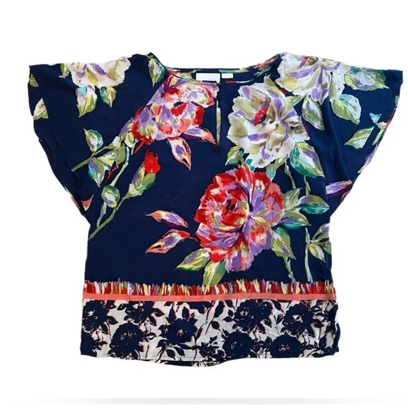 Anthropologie Floral Silk Top 2 - Picture 3 of 9